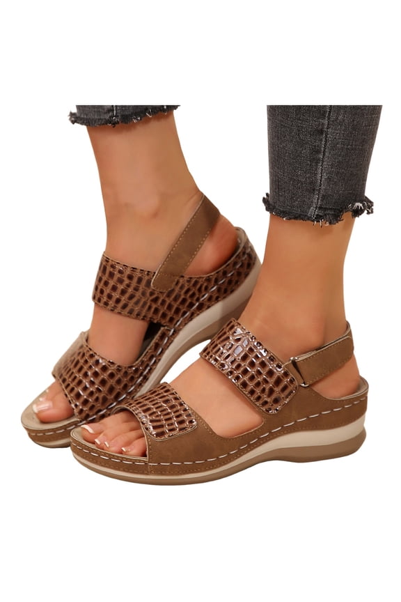Orthopedic Sandals for Women with Arch Support 2025 Summer Comfortable Leather Wedge Walking Work Sandals