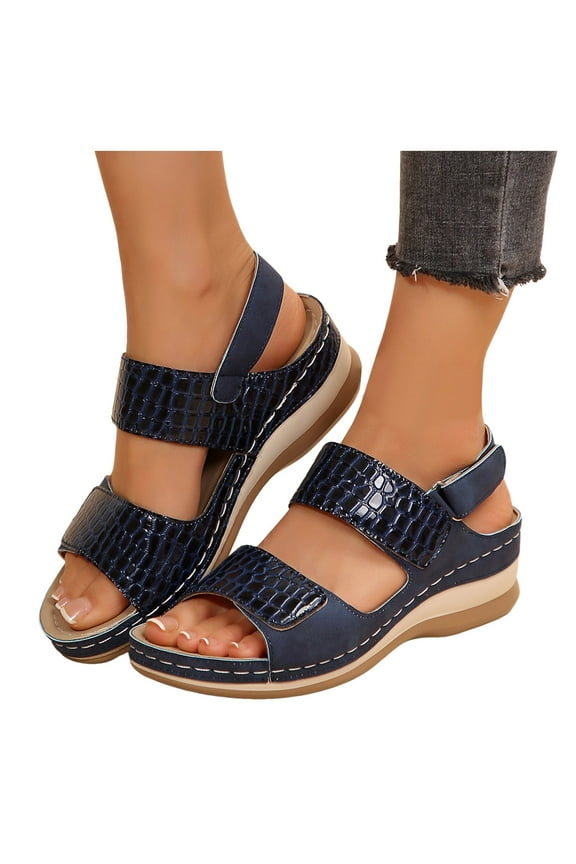 Orthopedic Sandals for Women with Arch Support 2025 Summer Comfortable Leather Wedge Walking Work Sandals