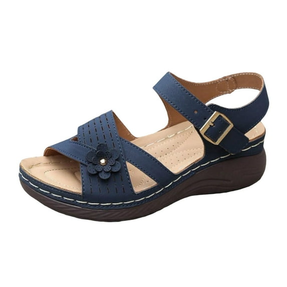 Orthopedic Sandals for Women with Arch Support Flower Comfortable Platform Wedge Low Heel Walking Sandals