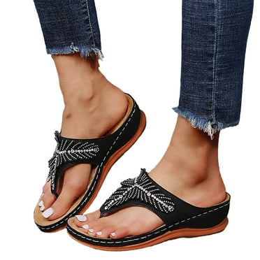 Orthopedic Sandals for Women with Arch Support Thong Flip Flops Anti-Slip Breathable Platform Orthotic Sandal Walking Shoes