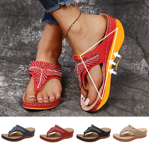Orthopedic Sandals for Women with Arch Support Thong Flip Flops Anti-Slip Breathable Platform Orthotic Sandal Walking Shoes