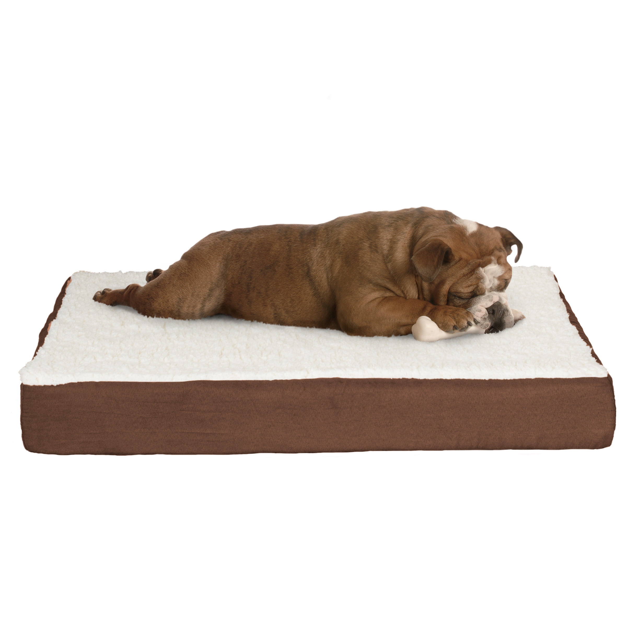 Medium Brown Orthopedic Memory Foam Dog Bed with Sherpa Cover