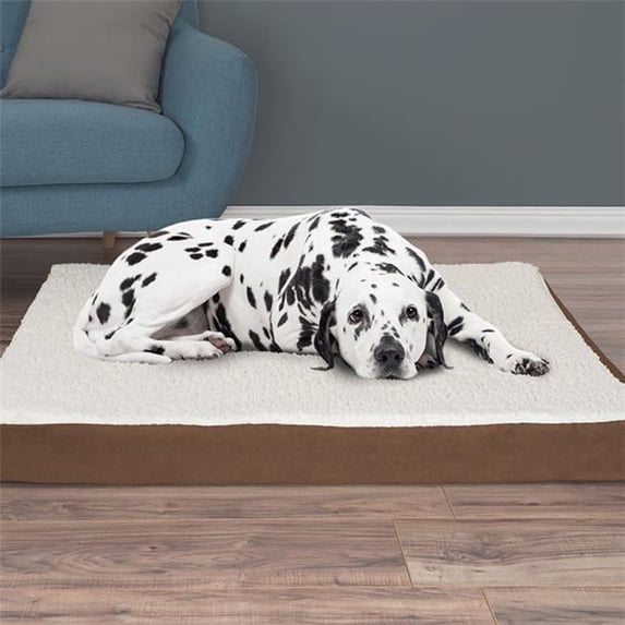 Orthopedic Sherpa Top Pet Bed with Memory Foam & Removeble Cover - Brown