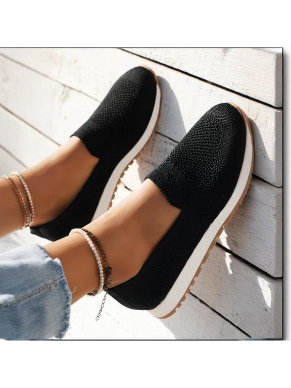 Orthopedic Shoes For Women Walking Shoes Flat Shoes Comfort Low Top Knitted Loafers Slip On Sneakers Clearance Sale