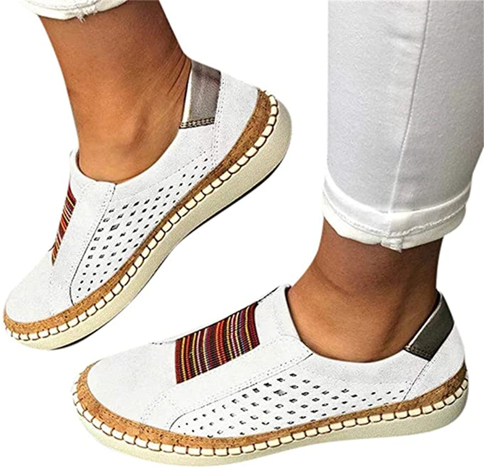 Poemlady Women’s Slip-On Walking Shoes – Knit Mesh, Memory Foam, Low Wedge & Non-Slip For Work