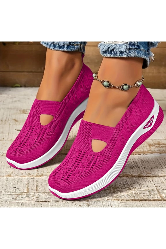 Orthopedic Shoes,Orthopedic Walking Shoes for Women,New Orthowalkway Womens Shoes,Woven Orthopedic Breathable Walking Sneaker Non-Slip Arch Support Slip on Shoes,Hot Pink,8