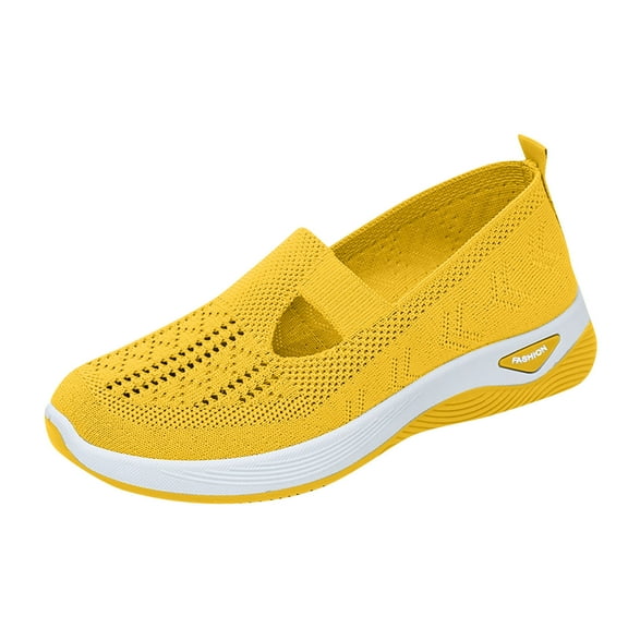 Orthopedic Shoes for Women, 2025 New Women Wide Width Breathable Walking Comfortable Slip on Sneakers, Non Slip Food Service Lightweight Sneaker, Nurse Shoes Arch Support Sneakers Yellow 10 Wide