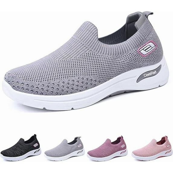 Orthopedic Shoes for Women Breathable Slip on Diabetic Shoes Comfort Wear Plantar Fasciitis Shoe, Wide Width Soft Sole Arch Support Walking Sneakers Casual Mesh Comfortable Tennis Sneakers