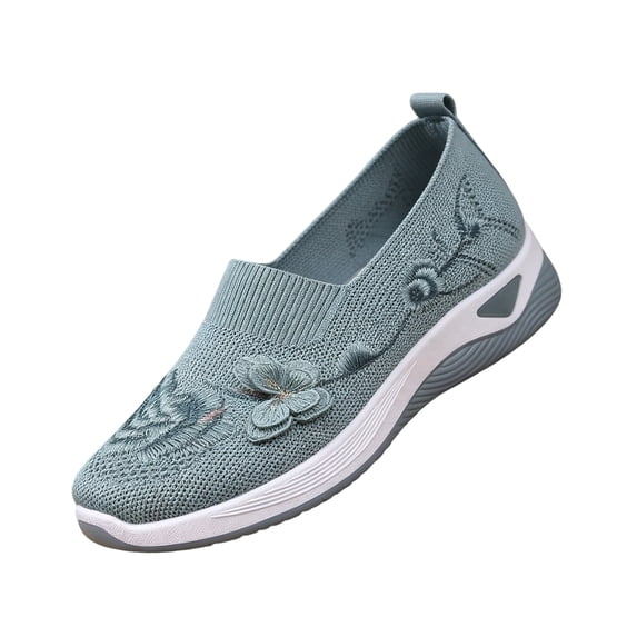 Orthopedic Shoes for Women Mesh Breathable Slip on Flats Butterfly Embroidered Sneakers Round Toe Arch Support Flats Summer Casual Comfortable Walking Shoes Blue 42
