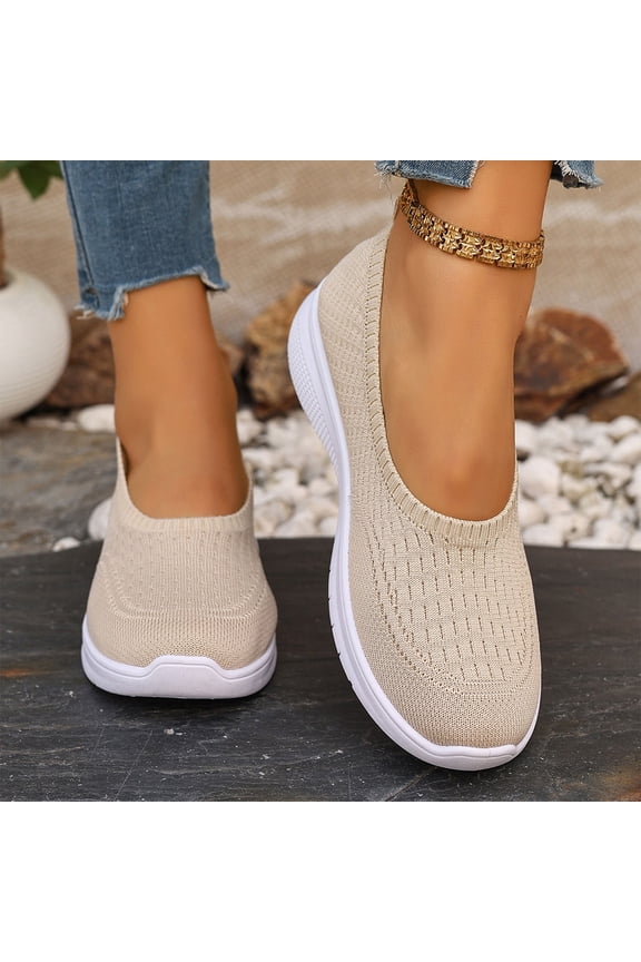 Orthopedic Shoes for Women,Orthopedic Dress Shoes for Women,Women’s Knitted Flat Walking Shoes Comfortable Slip On Mesh Lightweight Low Heel Sneakers Casual Soft Gym Nurse Work Mom Loafers,Beige,5.5