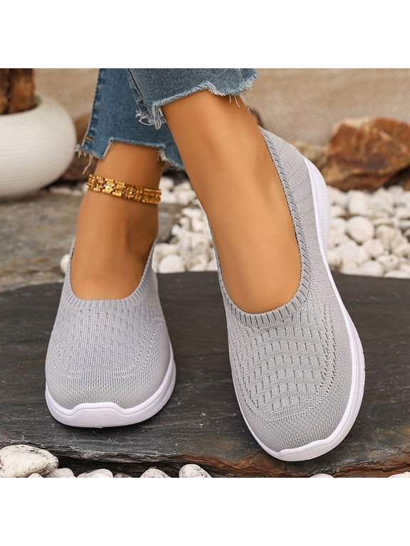 Orthopedic Shoes for Women,Orthopedic Dress Shoes for Women,Women’s Knitted Flat Walking Shoes Comfortable Slip On Mesh Lightweight Low Heel Sneakers Casual Soft Gym Nurse Work Mom Loafers,Gray,9