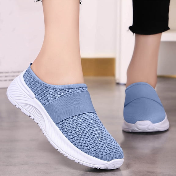 Orthopedic Shoes for Women Orthopedic Slippers for Women Summer Spring Breathable Mesh Backless Slip-on Mule Shoes with Arch Support Soft Soles Casual Outdoor Slippers,Blue,8