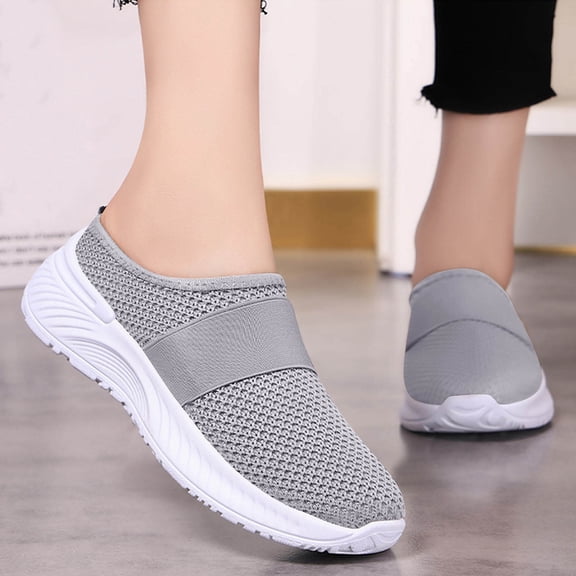 Orthopedic Shoes for Women Orthopedic Slippers for Women Summer Spring Breathable Mesh Backless Slip-on Mule Shoes with Arch Support Soft Soles Casual Outdoor Slippers,Gray,7.5