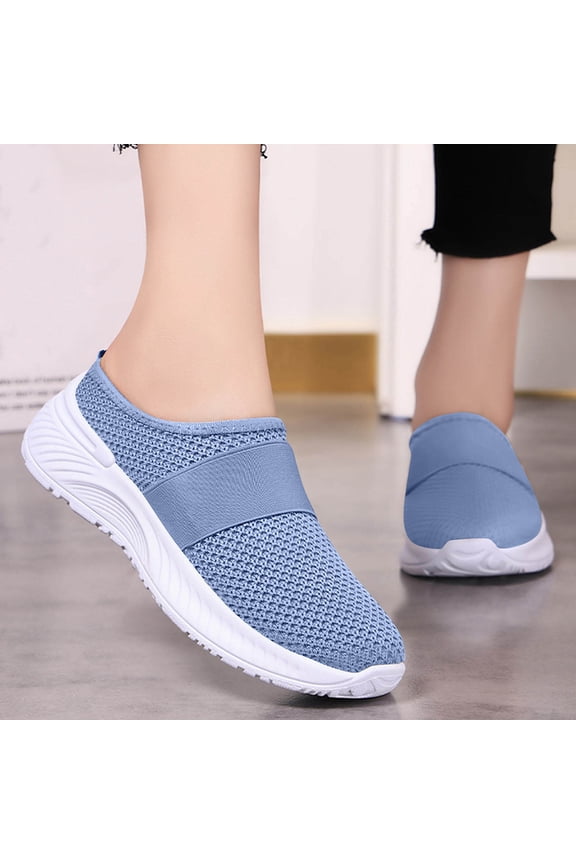 Orthopedic Shoes for Women Orthopedic Slippers for Women Summer Spring Breathable Mesh Backless Slip-on Mule Shoes with Arch Support Soft Soles Casual Outdoor Slippers,Blue,7.5