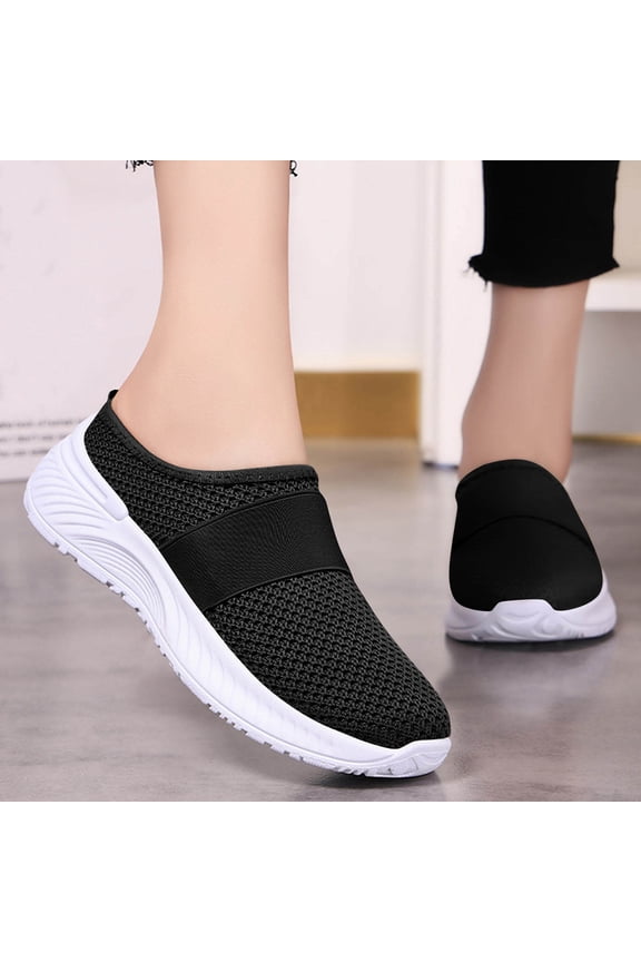 Orthopedic Shoes for Women Orthopedic Slippers for Women Summer Spring Breathable Mesh Backless Slip-on Mule Shoes with Arch Support Soft Soles Casual Outdoor Slippers,Black,10