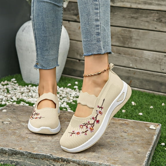 Orthopedic Shoes for Women,Orthopedic Walking Shoes for Women, Woven Orthopedic Breathable Soft Sneaker Non-Slip Arch Support Anti-Skid Slip On Wide & Bulky Sports Shoes,Beige,5.5