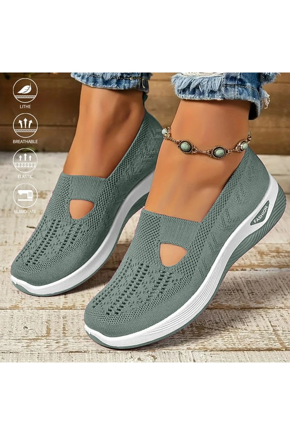 Orthopedic Shoes for Women, Wide Width Breathable Women Walking Comfortable Slip on Sneakers, Non Slip Food Service Lightweight Sneaker, Comfort Nurse Shoes Arch Support Sneakers,Green 35(US-5.5)