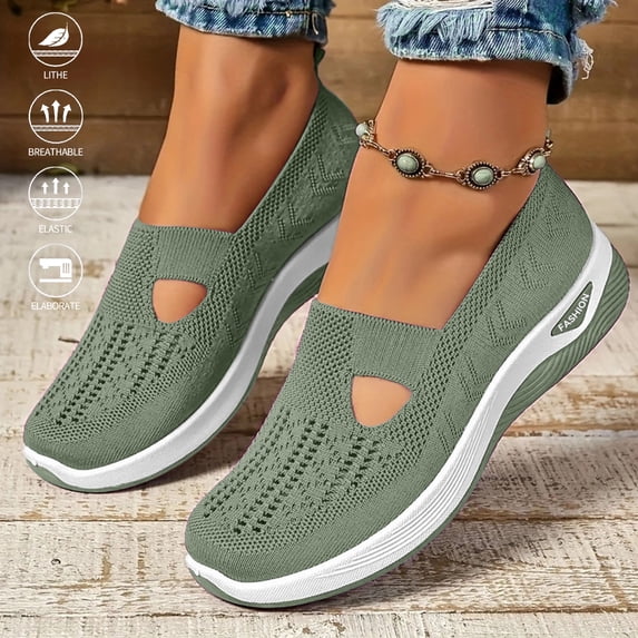 Orthopedic Shoes for Women Wide Width Woven Mesh Breathable Slip On Walking Sneakers Lightweight Arch Support Mesh Shoes Women for Travel & Work,Green 35(US-5.5)