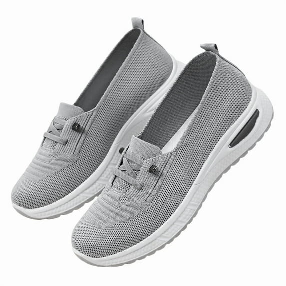 Orthopedic Shoes,Womens Slip On Walking Shoes,Orthopedic Sneakers for Women,Slip On Sneakers Women Breathable Mesh Knitted Woven Low Top Walking Shoes Lightweight Wide Width Non-Slip Shoes,Gray,7.5