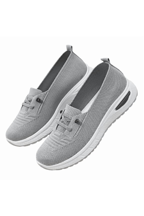 Orthopedic Shoes,Womens Slip On Walking Shoes,Orthopedic Sneakers for Women,Slip On Sneakers Women Breathable Mesh Knitted Woven Low Top Walking Shoes Lightweight Wide Width Non-Slip Shoes,Gray,5.5