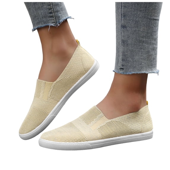 Orthopedic Shoes for Women Comfortable Wide Width Lightweight Knit Elatic Flat Shoes Nursing Walking Sneakers Khaki Size 6