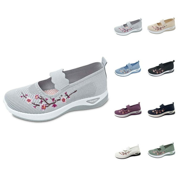 Orthopedic Shoes for Women Embroidered Flower Shoeses Woven Orthopedic Breathable Soft Shoes Arch Support Comfortable Everyday Footwear