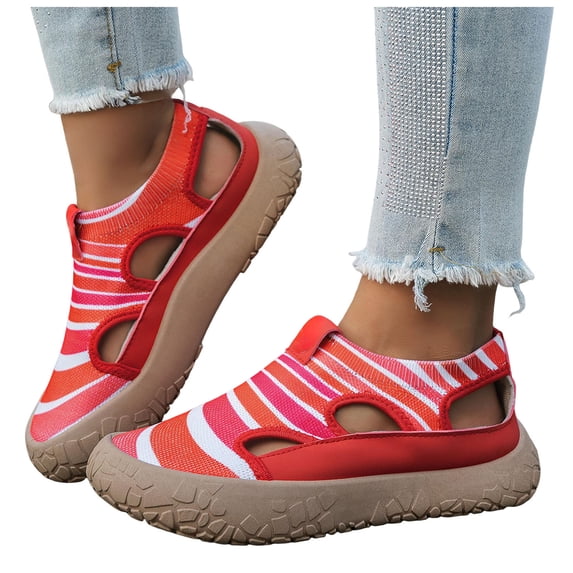 Orthopedic Shoes for Women Wide Width Breathable Walking Slip on Sneakers Non Slip Arch Support Shoes Fashion Platform Sneakers Red Size 9.5