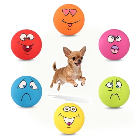 6 Pack 2.8" Smiley Face Squeaky Dog Toys Soft Dog Balls Latex Rubber Squeak Dog Toys for Small Medium Puppy Pet Dogs (Emoji)