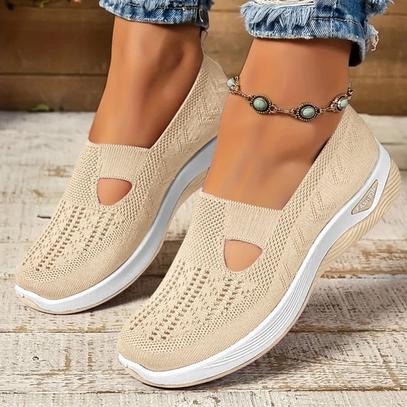 Shoes for Women,Women Wide Width Breathable Walking Comfortable Slip on Sneakers,Non Slip Arch Support Slip on Shoes Beige 41