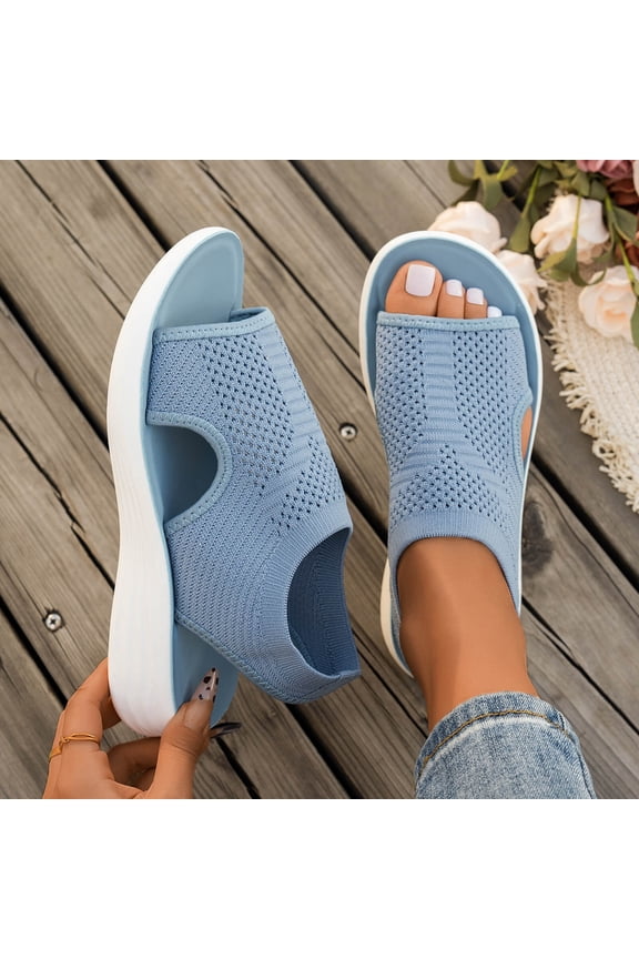 Orthopedic Slide Sport Sandals For Women Thick Bottom Fish Mouth Sandals Comfy Sports Knit Mesh Platform Soft Sole Sandals Light Blue 7.5