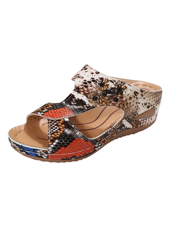 Orthopedic Slides Sandals for Women 2025 with Arch Support Snakeskin Comfortable Beach Walking Dress Slip on