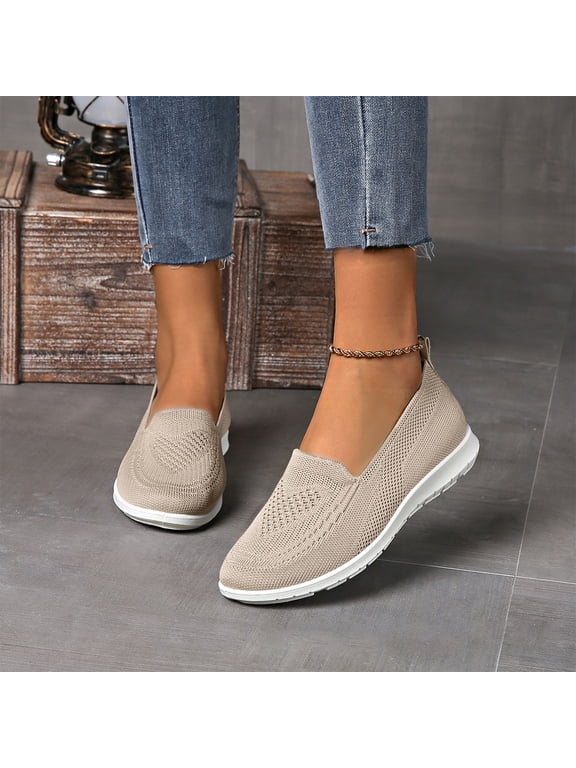 Orthopedic Slip on Walking Shoes for Women Comfortable Embroidered Arch Support Wide Width Work Sneakers Shoes for Women Beige 5.5 Wide