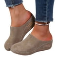 thumbnail image 1 of Orthopedic Slippers for Women Casual Stitching Furry Lined Wedge Heel Comfy Arch Support Warm Furry Lined Slip on House Shoes Khaki Size 7, 1 of 4