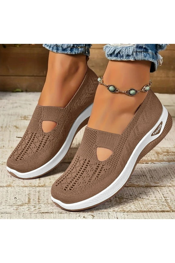 Orthopedic Sneakers for Women,Orthopedic Walking Shoes for Women,New Orthowalkway Womens Shoes,Woven Orthopedic Breathable Walking Sneaker Non-Slip Arch Support Slip on Shoes,Coffee,7.5