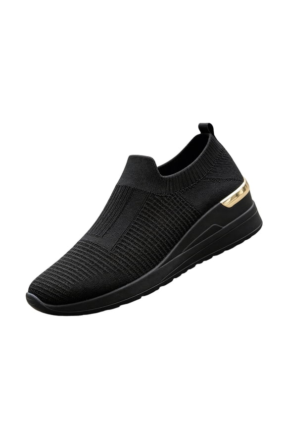 Orthopedic Sneakers for Women, Womens Walking Shoes with Arch Support Breathable Mesh Sports Shoes Soft Cushion Slip On Sneakers Thick Sole Casual Shoe Black 38