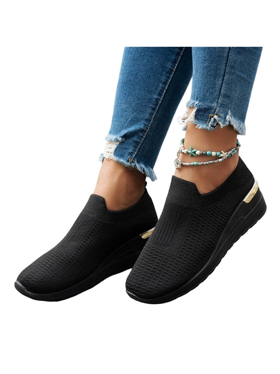 Orthopedic Sneakers for Women, Womens Walking Shoes with Arch Support Breathable Mesh Sports Shoes Soft Cushion Slip On Sneakers Thick Sole Casual Shoe