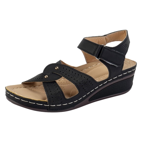 Orthopedic Walking Sandals for Women with Arch Support 2025 Comfortable Leather Wedge Mid Heel Dressy Sandals