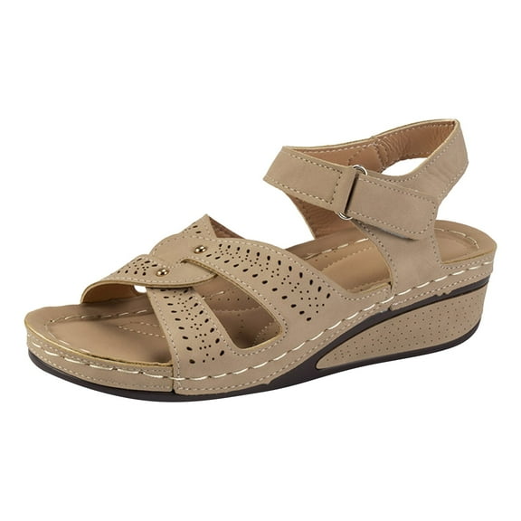 Orthopedic Walking Sandals for Women with Arch Support 2025 Comfortable Leather Wedge Mid Heel Dressy Sandals
