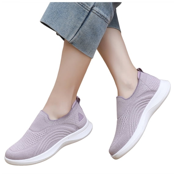 Orthopedic Walking Shoes for Women Arch Support Casual Slip on Knit Loafers Comfortable Sotf Sole Stretch Gym Workout Athletic Shoes Light Purple Size 8