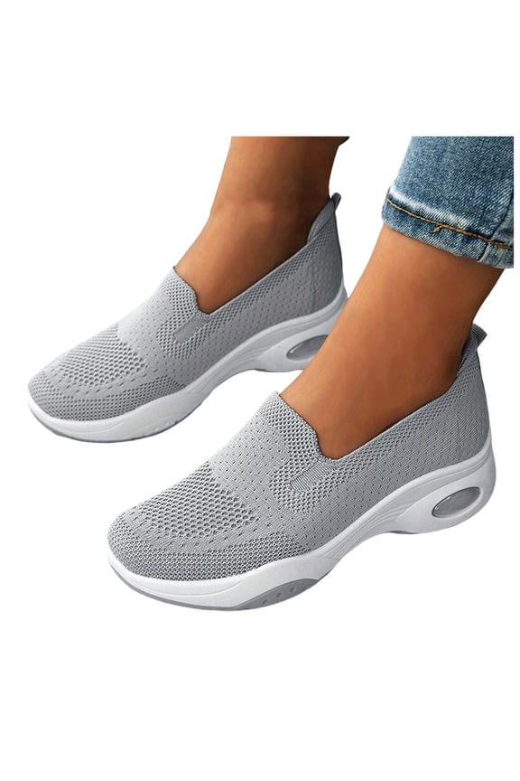 Orthopedic Walking Shoes for Women 2025 Comfortable Knit Platform Wedge Air Cushion Slip on Driving Loafers