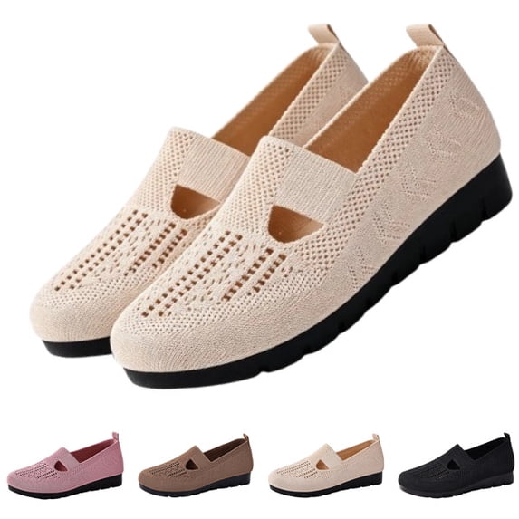 Orthopedic Walking Shoes for Women, 2026 New Soft Sole Mesh Comfort Orthopedic Slip On Breathable Sneaker Shoes,Beige,41