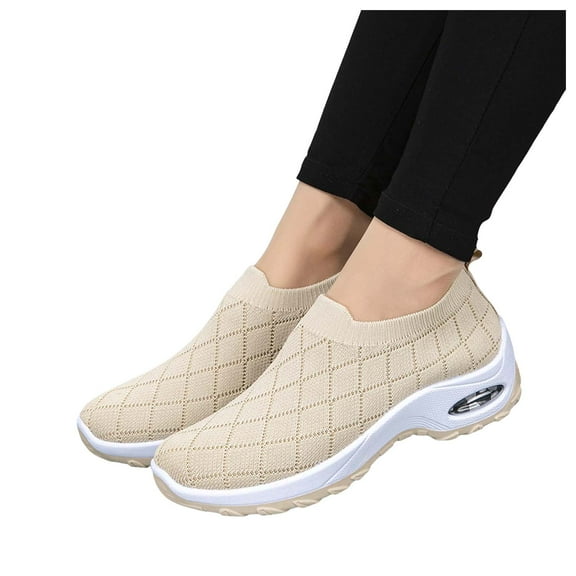 Orthopedic Walking Shoes for Women Autumn Knit Comfortable Air Cushion Socks Slip on Nursing Work Sneakers