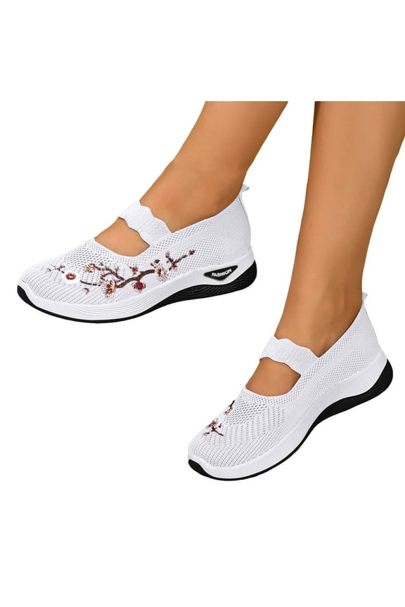 Orthopedic Walking Shoes for Women Comfort Flower Embroidered Arch Support Platform Slip on Loafers Casual
