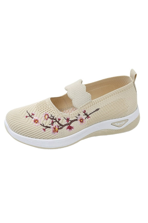 Orthopedic Walking Shoes for Women Comfort Flower Embroidered Arch Support Platform Slip on Loafers Casual