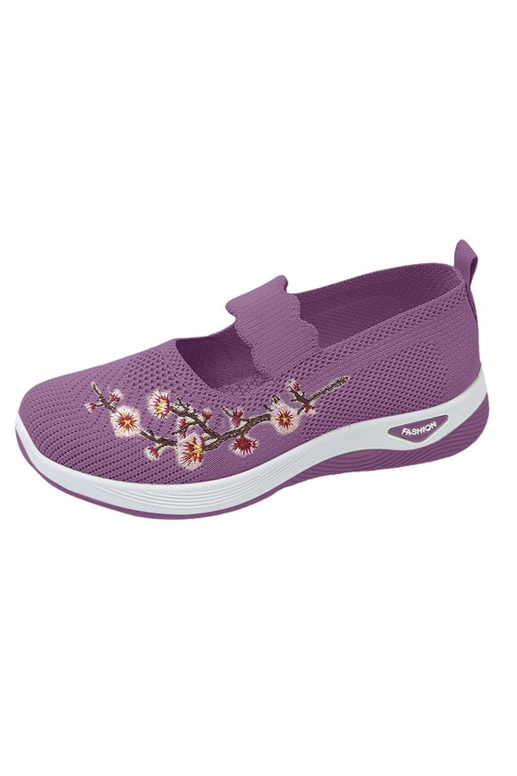 Orthopedic Walking Shoes for Women Comfort Flower Embroidered Arch Support Platform Slip on Loafers Casual