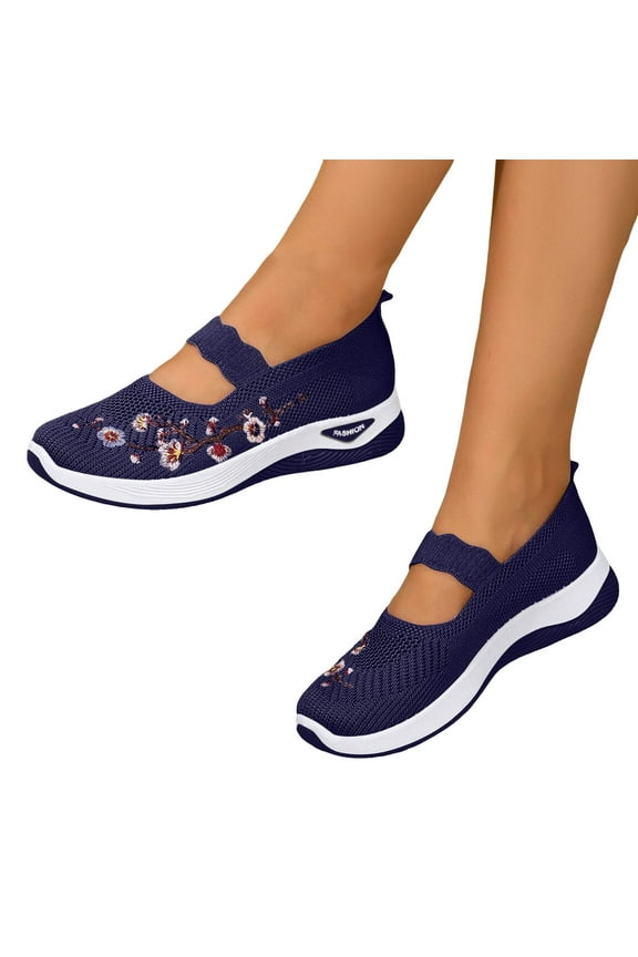 Orthopedic Walking Shoes for Women Comfort Flower Embroidered Arch Support Platform Slip on Loafers Casual