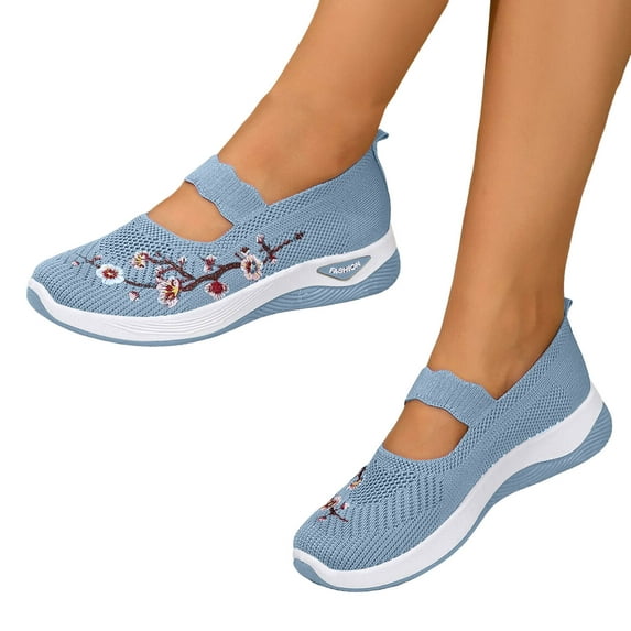 Orthopedic Walking Shoes for Women Comfort Flower Embroidered Arch Support Platform Slip on Loafers Casual