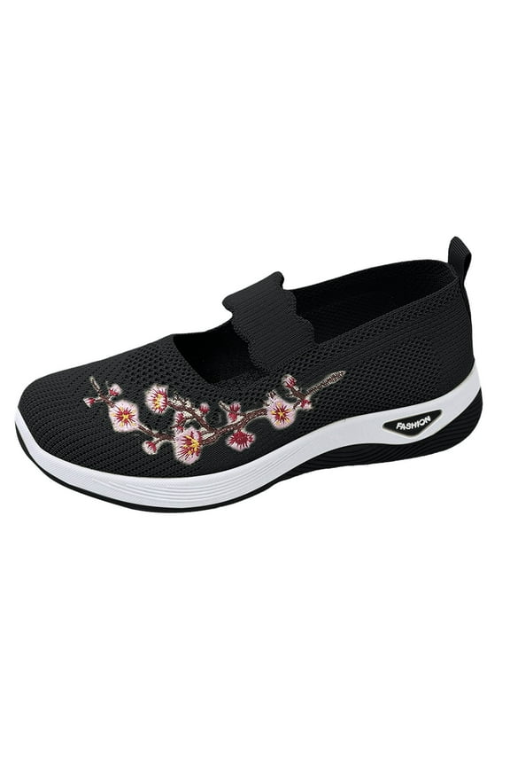 Orthopedic Walking Shoes for Women Comfort Flower Embroidered Arch Support Platform Slip on Loafers Casual