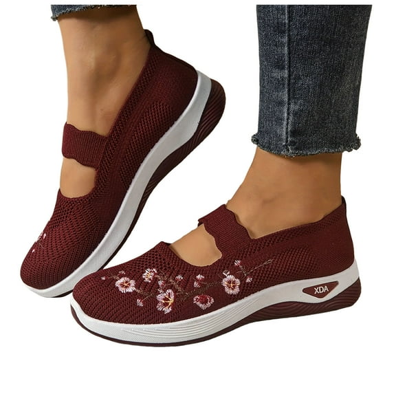 Orthopedic Walking Shoes for Women Comfortable Flower Embroidered Arch Support Slip on Sports Loafers