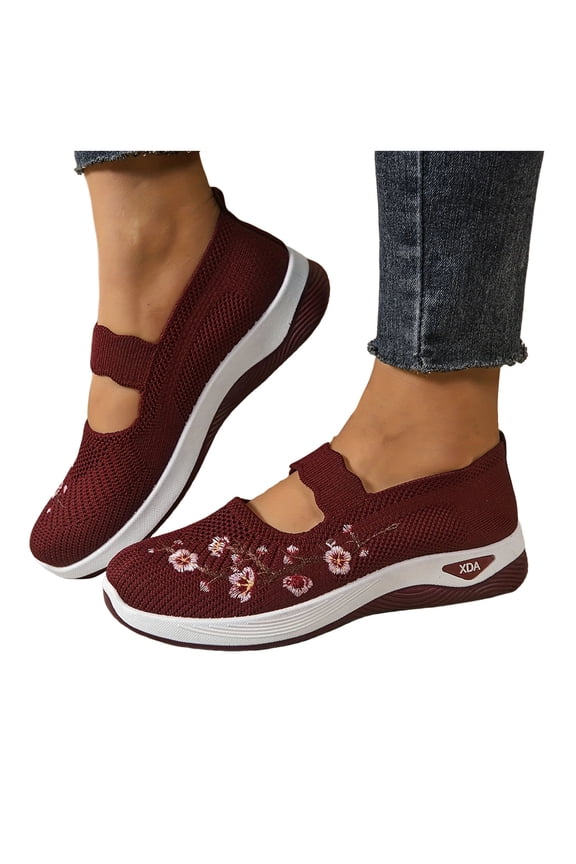 Orthopedic Walking Shoes for Women Comfortable Flower Embroidered Arch Support Slip on Sports Loafers